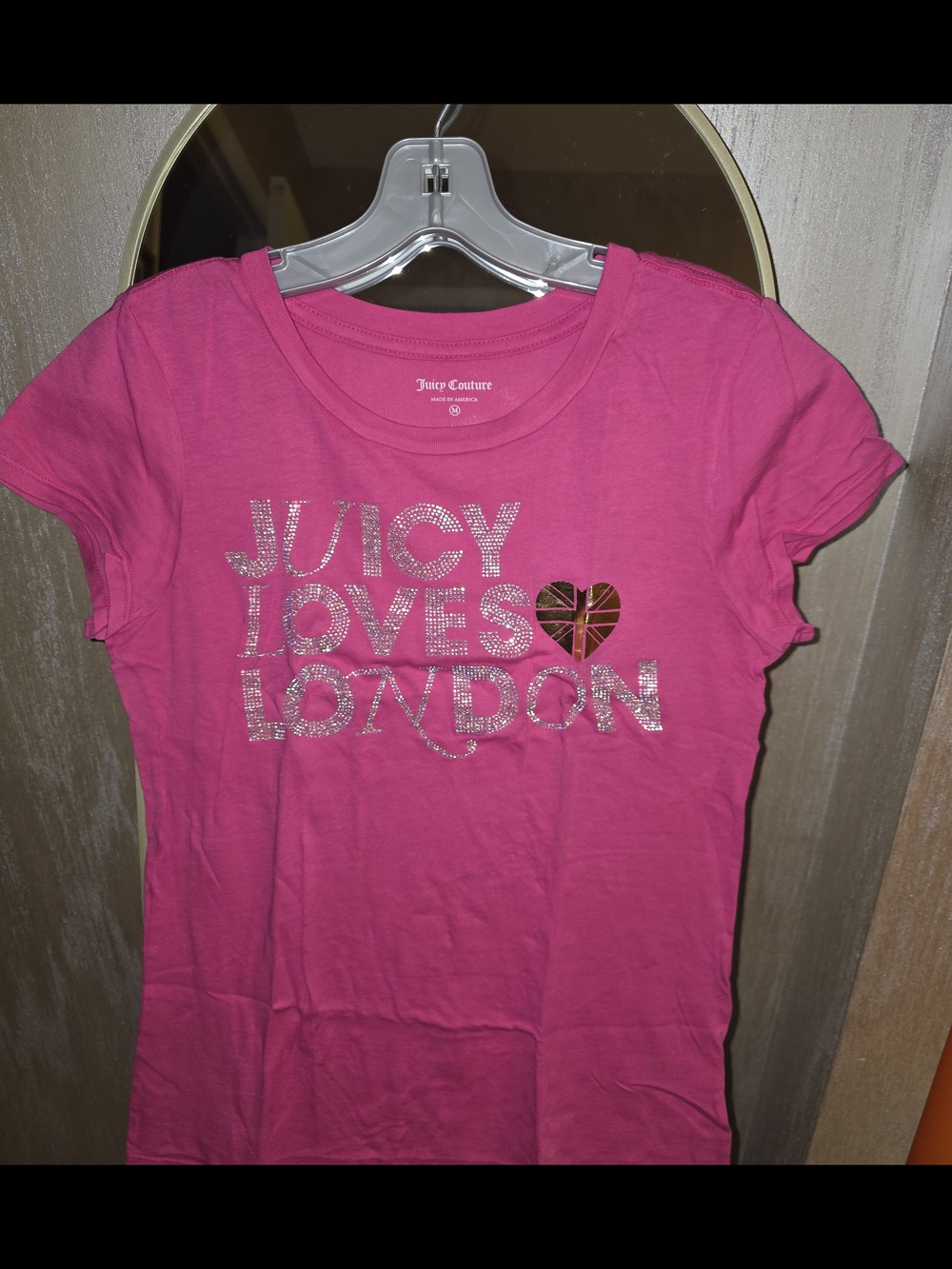 Juicy Couture Girls Hot Pink 'Juicy Loves London' Sparkle Tee